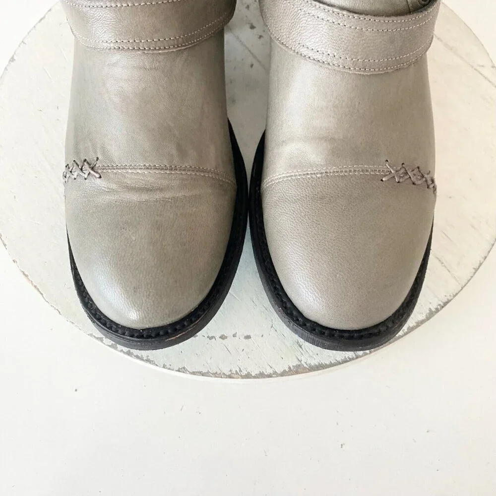 NEW Lane Womens Gray Quilted Mid-Calf Boots With Zipper & Buckle Accents Size 9